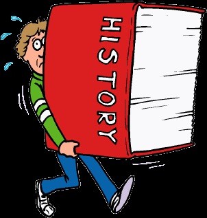 animated picture of a person carrying a very large history book